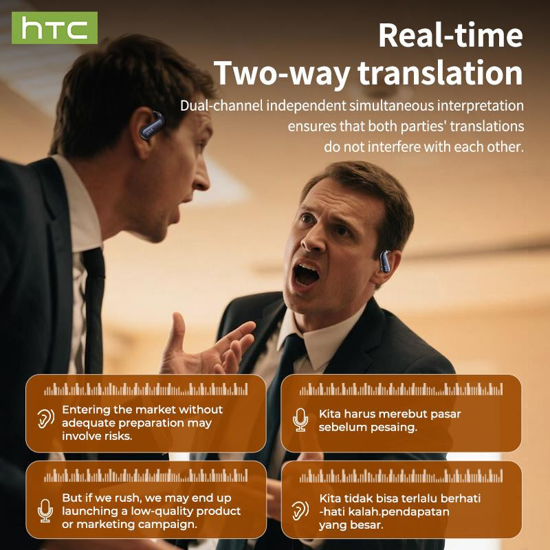 Experience Seamless Communication with HTC NE38 OWS Wireless Translation Earbuds - Real-Time Translation in 134 Languages, Bluetooth 6.0, IPX5 Waterproof, and Superior HIFI Sound for Office, Sports, and More!