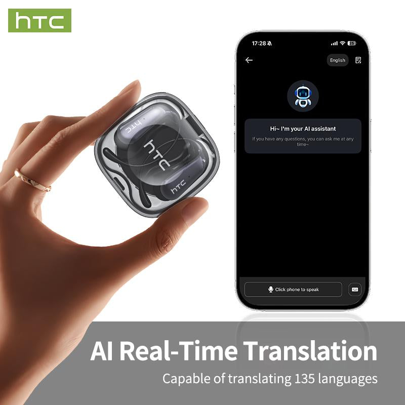Experience Seamless Communication with HTC NE38 OWS Wireless Translation Earbuds - Real-Time Translation in 134 Languages, Bluetooth 6.0, IPX5 Waterproof, and Superior HIFI Sound for Office, Sports, and More!