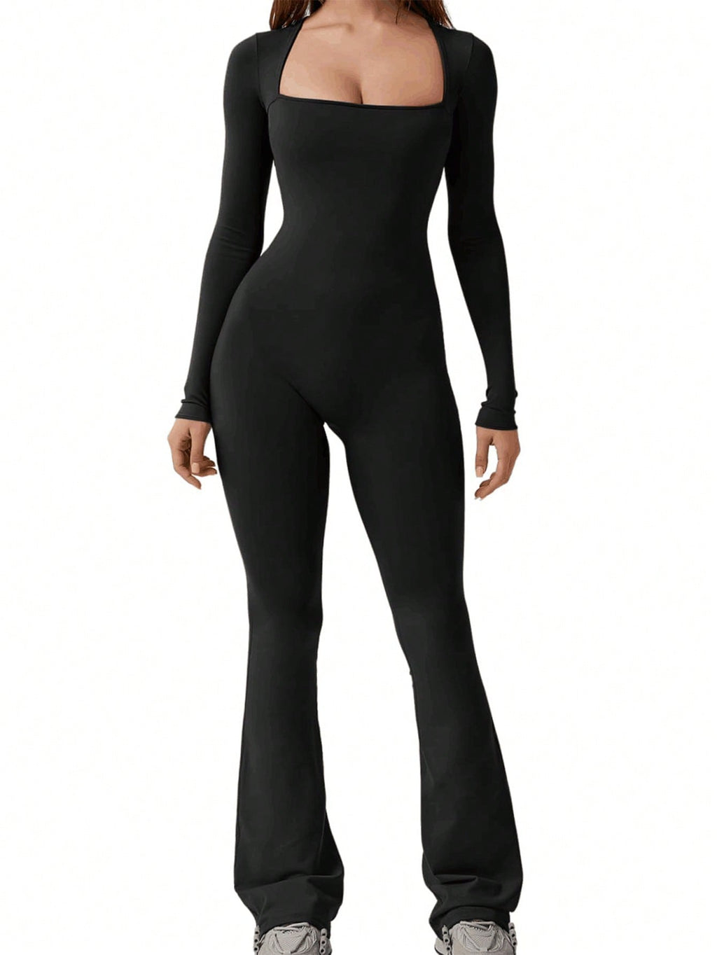 INAWLY Women'S Square Neck Long Sleeve Flare Jumpsuit Fall Cloth for Women