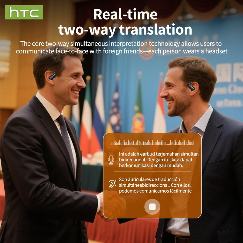 Experience Seamless Communication with HTC NE38 OWS Wireless Translation Earbuds - Real-Time Translation in 134 Languages, Bluetooth 6.0, IPX5 Waterproof, and Superior HIFI Sound for Office, Sports, and More!